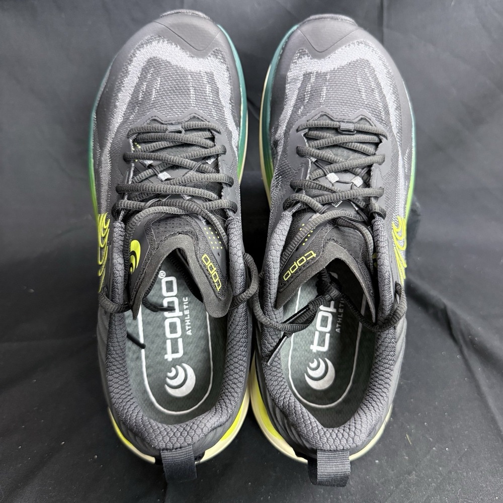 Topo Vista Mens Size 9 Black Lime Trail Running Hiking Shoes 5mm Drop Vibram - Picture 4 of 7